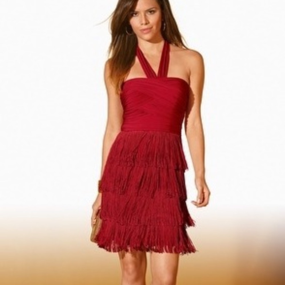 Boston proper red fringes dress
